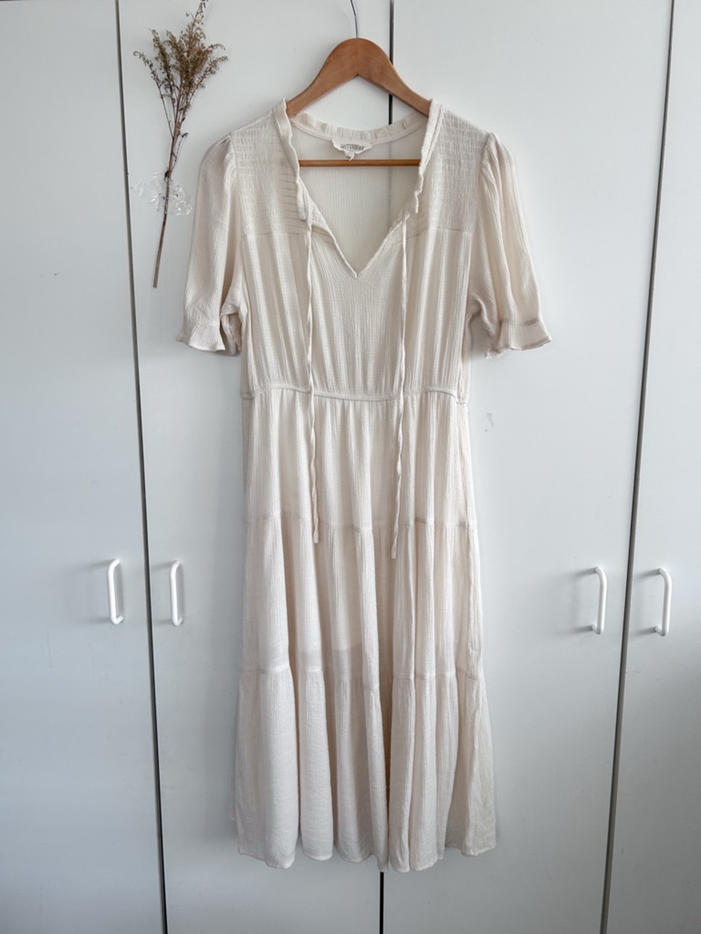 Sweet Wanderer Ivory/Cream Midi Tiered Dress  • Sz L